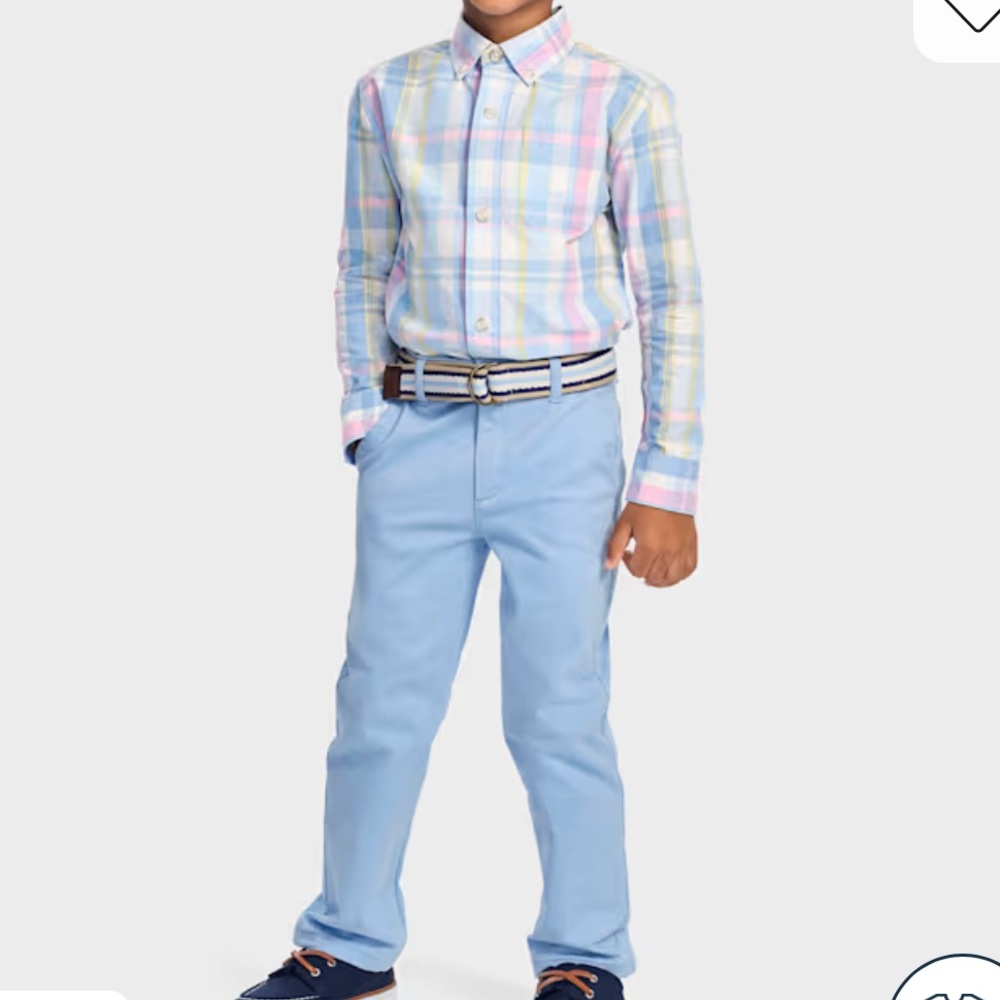 Boys plaid poplin button down shirt - garden party blue and blue pants